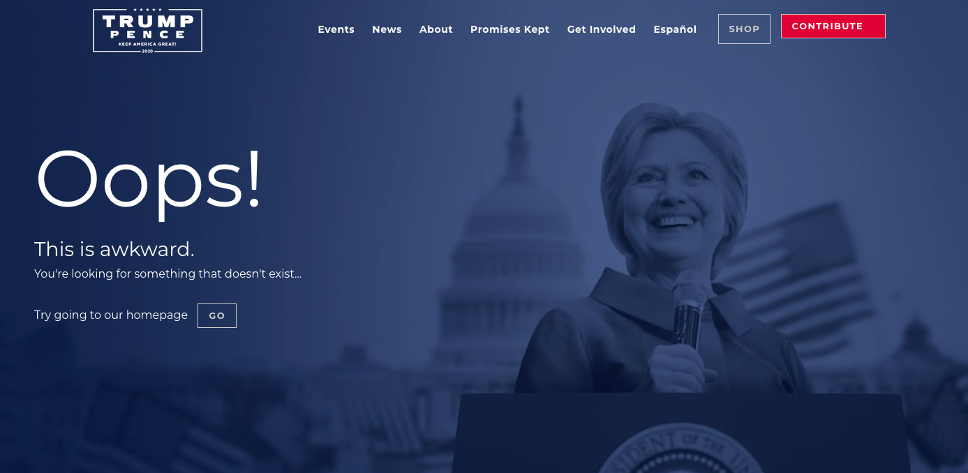 Trump campaign website 'error' page features Clinton